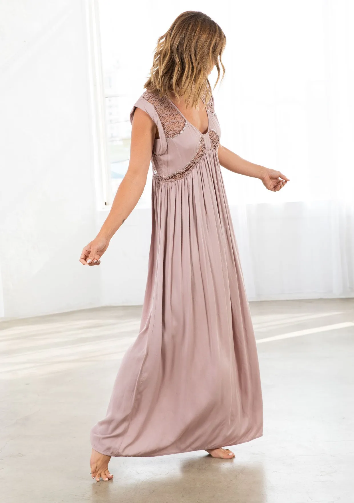 Boho Chic Sequined Lace Detail Maxi Dress