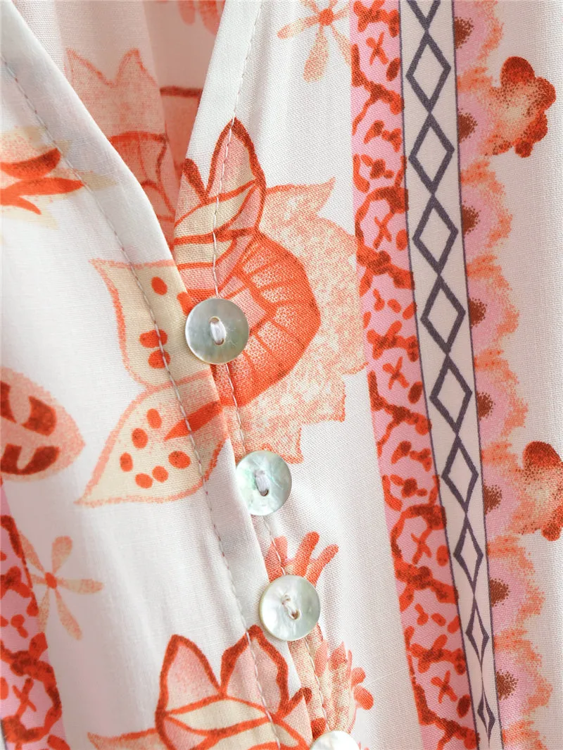 Boho Midi Dress, Sundress, White Orange Celeste