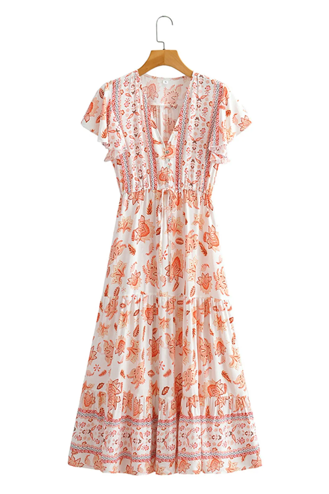 Boho Midi Dress, Sundress, White Orange Celeste