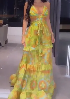 Bright Printed Backless Dress
