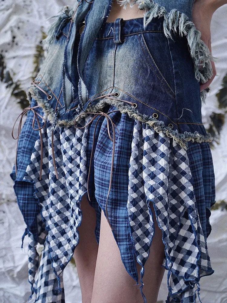 Broken Feeling Irregular Design Denim Skirt