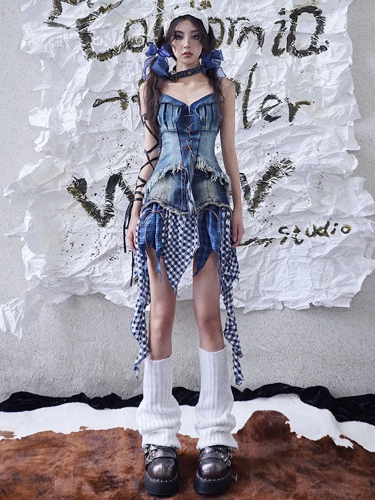 Broken Feeling Irregular Design Denim Skirt