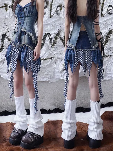 Broken Feeling Irregular Design Denim Skirt