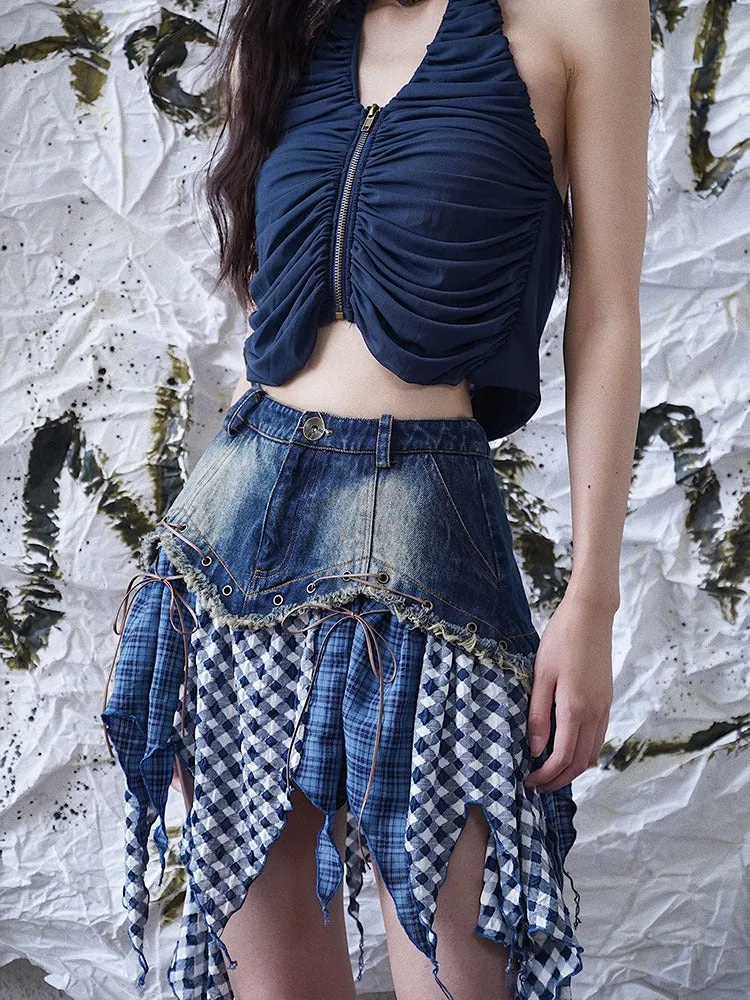 Broken Feeling Irregular Design Denim Skirt
