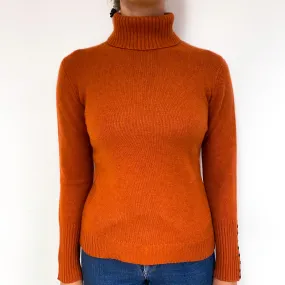 Burnt Orange Heavy Cashmere Polo Neck Jumper Small