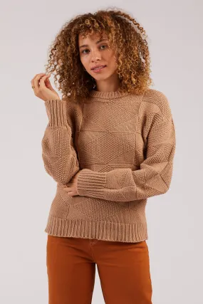 Camel Geometric Crewneck Sweater