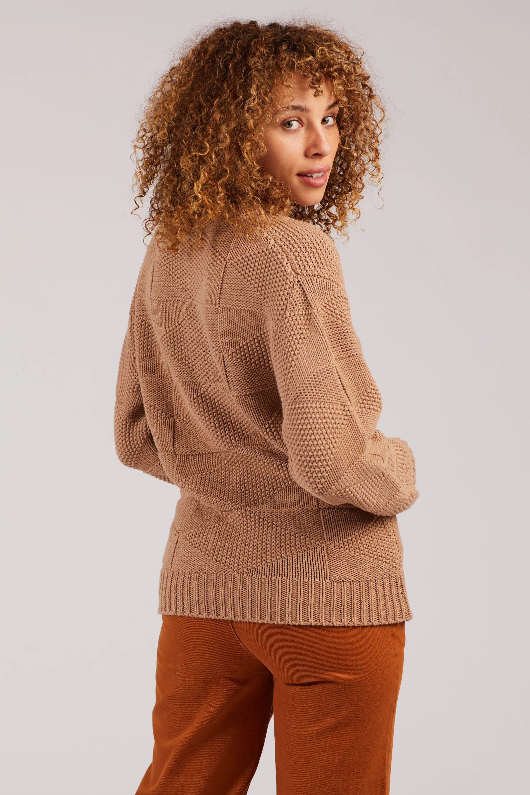 Camel Geometric Crewneck Sweater