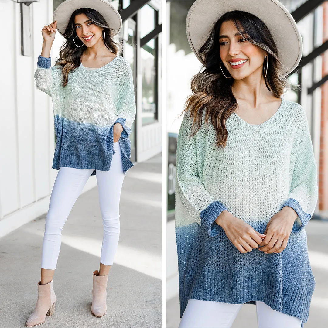 Can't Go On Without You Mint Green Ombre Sweater