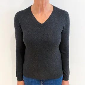 Charcoal Grey Cashmere V Neck Jumper Medium
