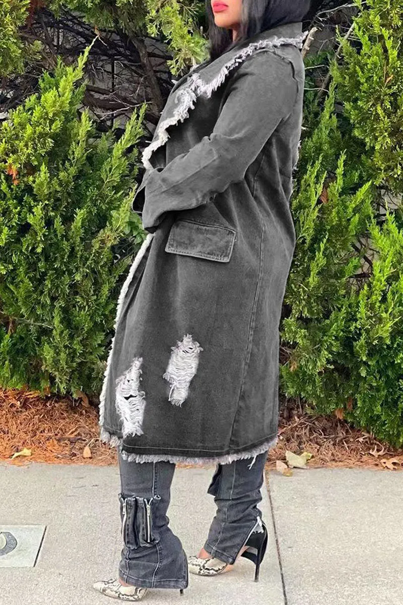 CI0192 Retro Denim Long Coat
