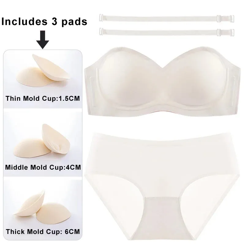 CINOON Sexy Seamless Women Bra Set Push Up Lingerie Strapless Underwear Set Thin/Middle/Thick Mold Cup Bra French Bralette Set