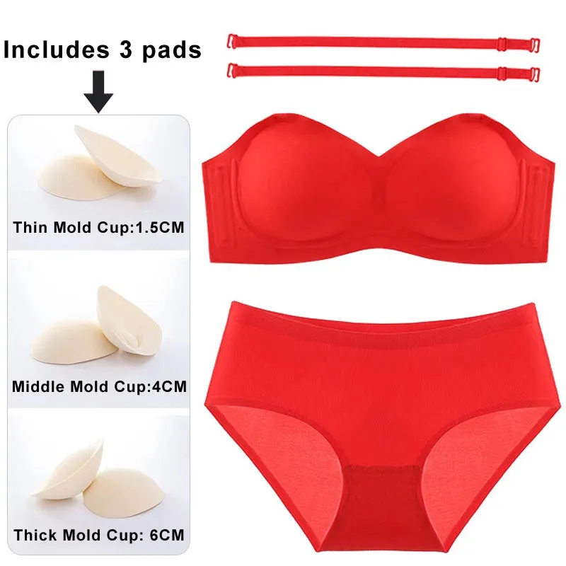 CINOON Sexy Seamless Women Bra Set Push Up Lingerie Strapless Underwear Set Thin/Middle/Thick Mold Cup Bra French Bralette Set