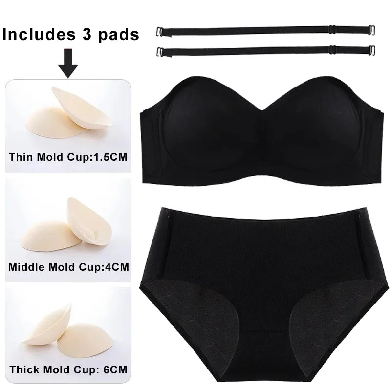CINOON Sexy Seamless Women Bra Set Push Up Lingerie Strapless Underwear Set Thin/Middle/Thick Mold Cup Bra French Bralette Set
