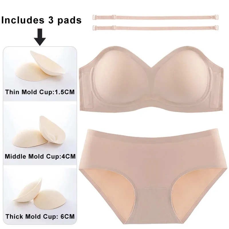 CINOON Sexy Seamless Women Bra Set Push Up Lingerie Strapless Underwear Set Thin/Middle/Thick Mold Cup Bra French Bralette Set