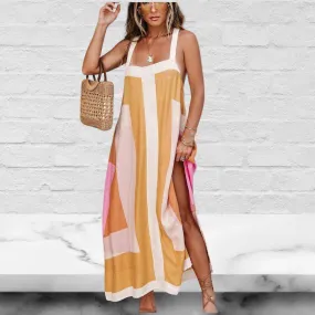 Color Block Stitching Sleeveless Maxi Dress