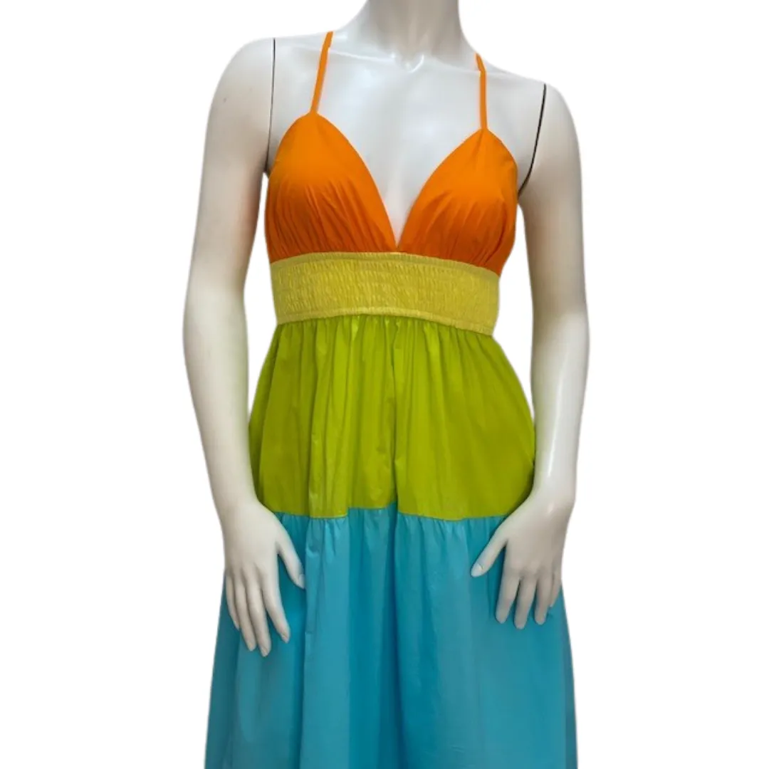 Colorblock poplin midi dress