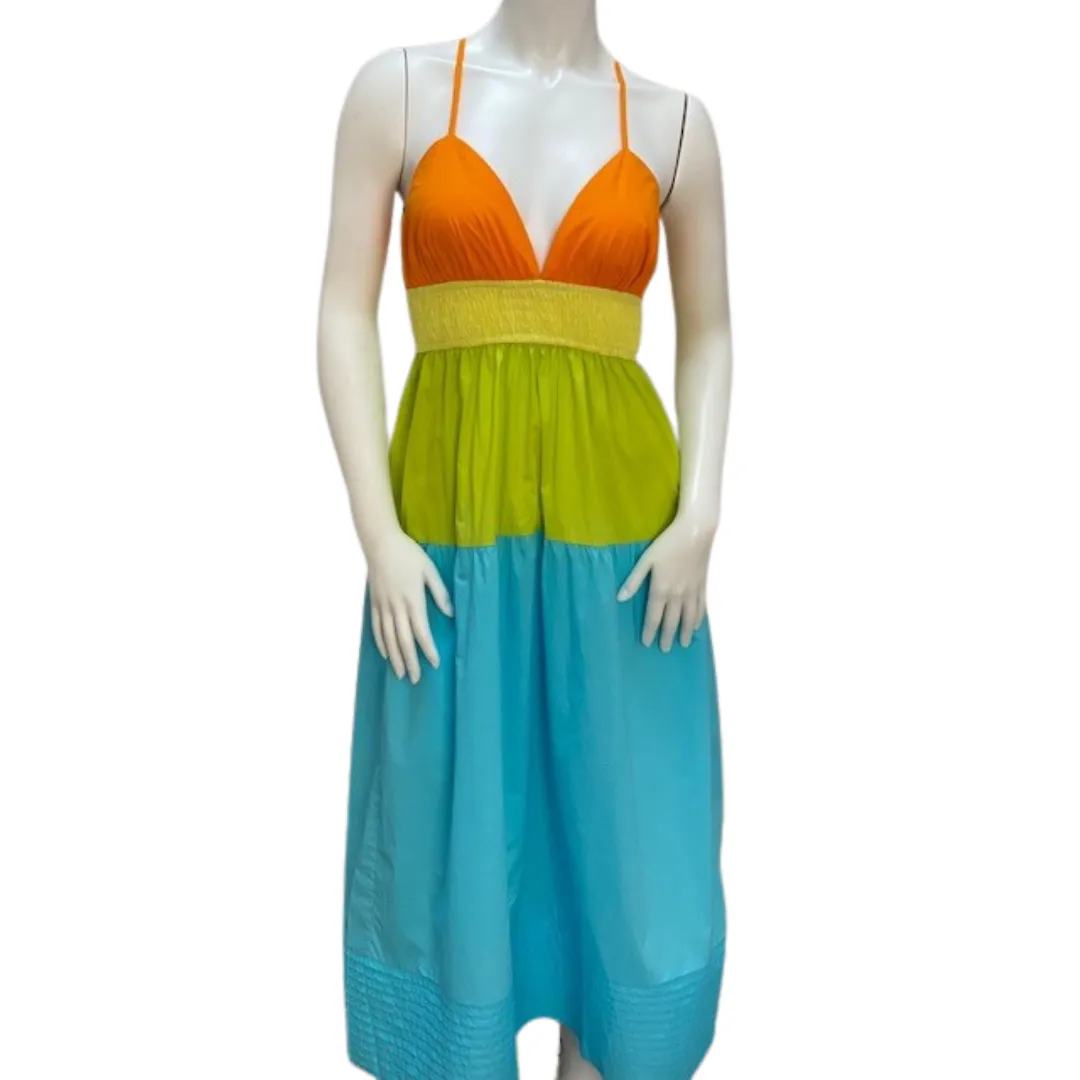 Colorblock poplin midi dress
