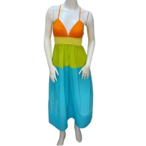 Colorblock poplin midi dress