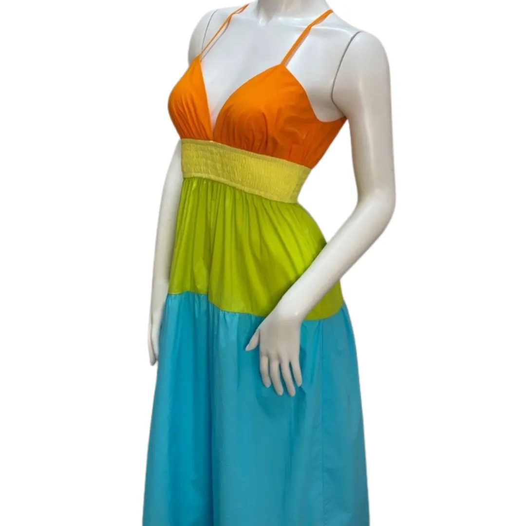 Colorblock poplin midi dress