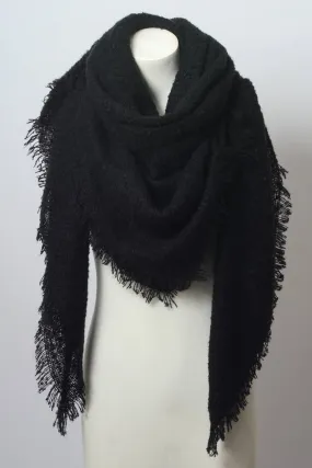 Cozy Mohair Open Work Square Blanket Scarf - Black