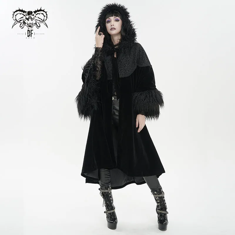 CT203 Gothic oversized shawl fur collar coat