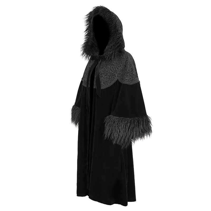 CT203 Gothic oversized shawl fur collar coat