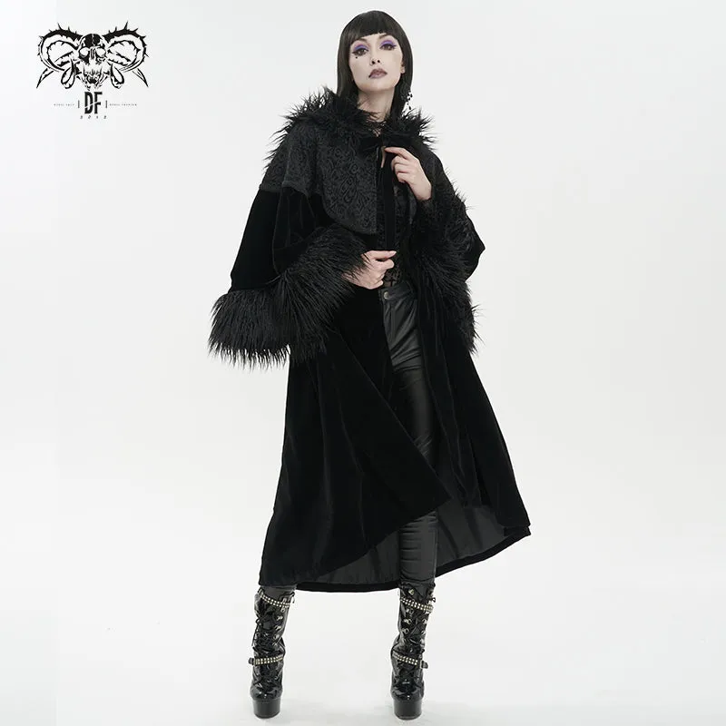 CT203 Gothic oversized shawl fur collar coat