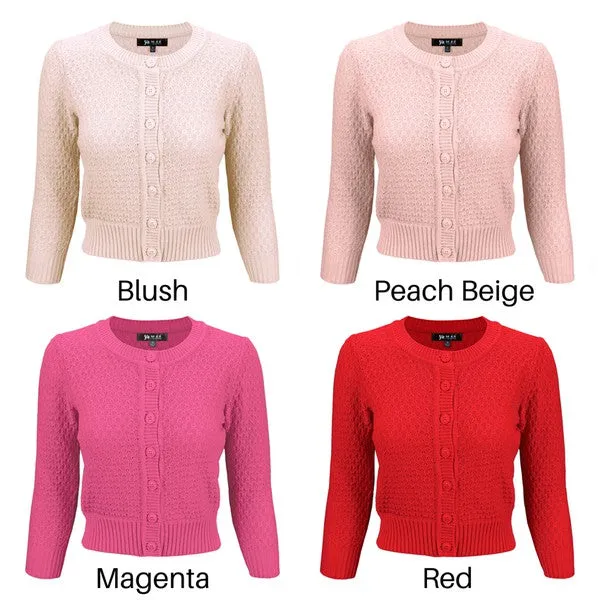 Cute Pattern Cropped Cardigan Sweater 3/4 Sleeve (Curvy)