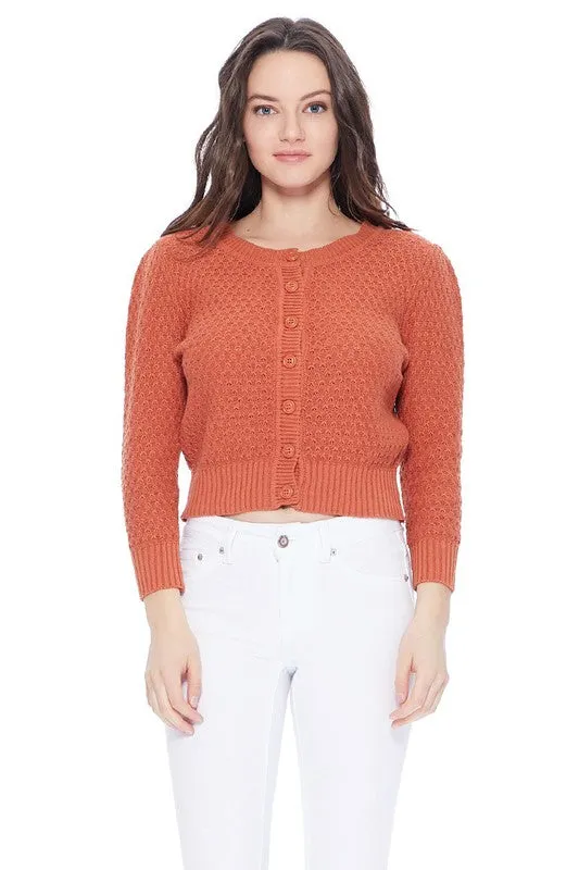 Cute Pattern Cropped Cardigan Sweater 3/4 Sleeve (Curvy)