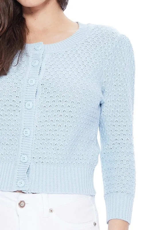 Cute Pattern Cropped Cardigan Sweater 3/4 Sleeve (Curvy)