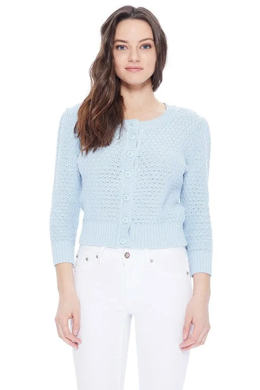 Cute Pattern Cropped Cardigan Sweater 3/4 Sleeve (Curvy)