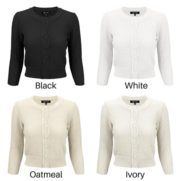 Cute Pattern Cropped Cardigan Sweater 3/4 Sleeve (Curvy)