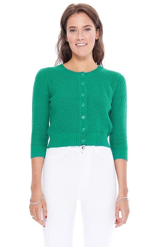 Cute Pattern Cropped Cardigan Sweater 3/4 Sleeve (Curvy)