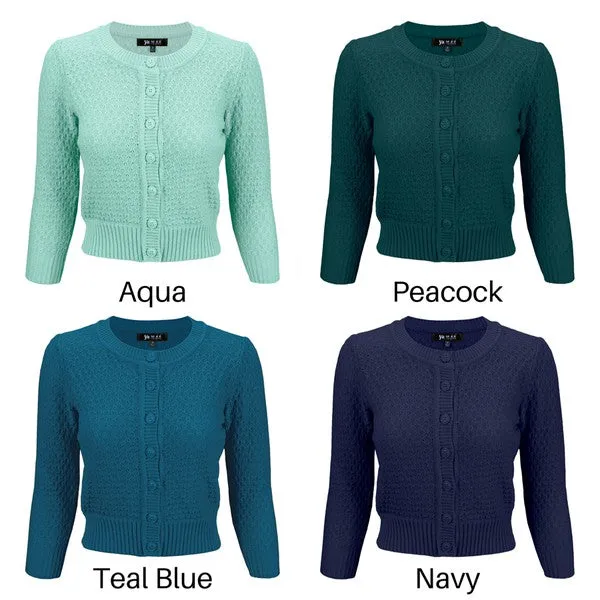 Cute Pattern Cropped Cardigan Sweater 3/4 Sleeve (Curvy)