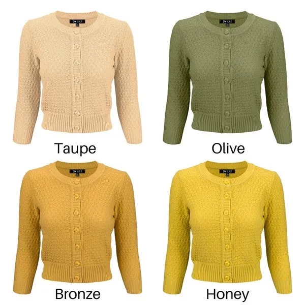 Cute Pattern Cropped Cardigan Sweater 3/4 Sleeve (Curvy)