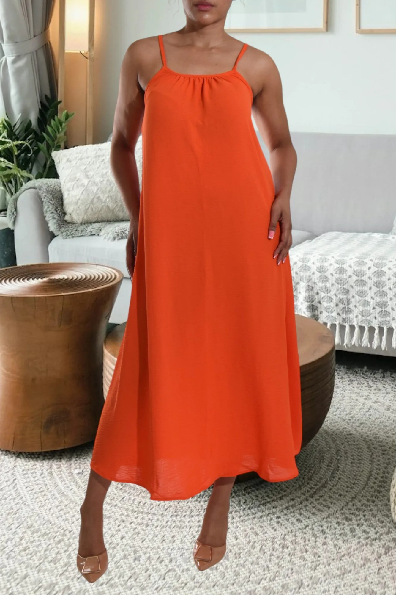 Dark Orange Strappy Maxi Dress