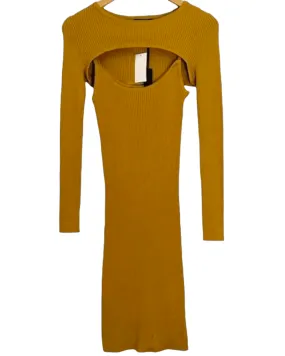 Dark Winter Gold Ribbed Midi Dress and Shrug Set