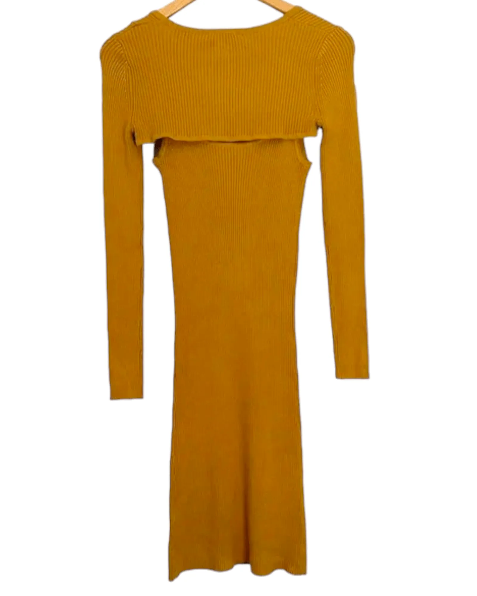 Dark Winter Gold Ribbed Midi Dress and Shrug Set