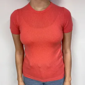 Deep Coral Cashmere Short Sleeved Jumper Small