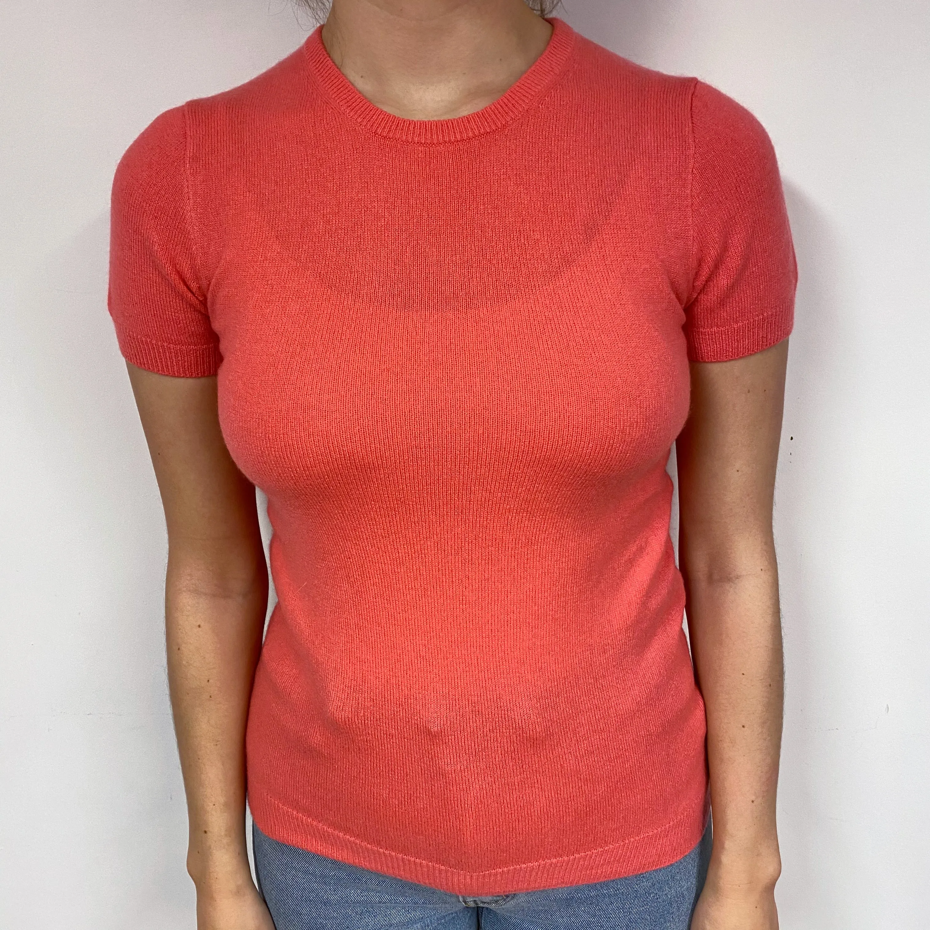 Deep Coral Cashmere Short Sleeved Jumper Small