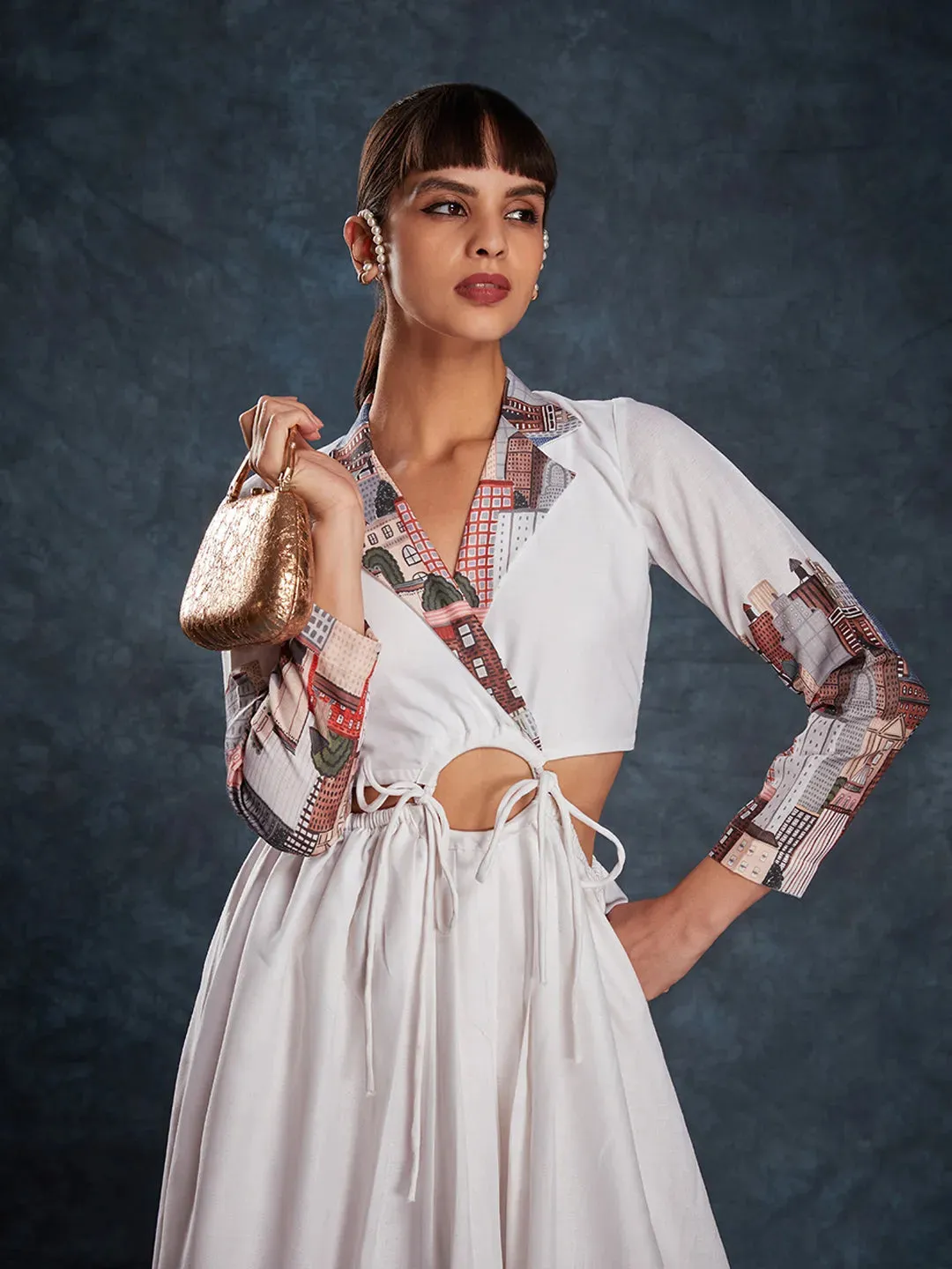 Designer White Maxi Printed Dress