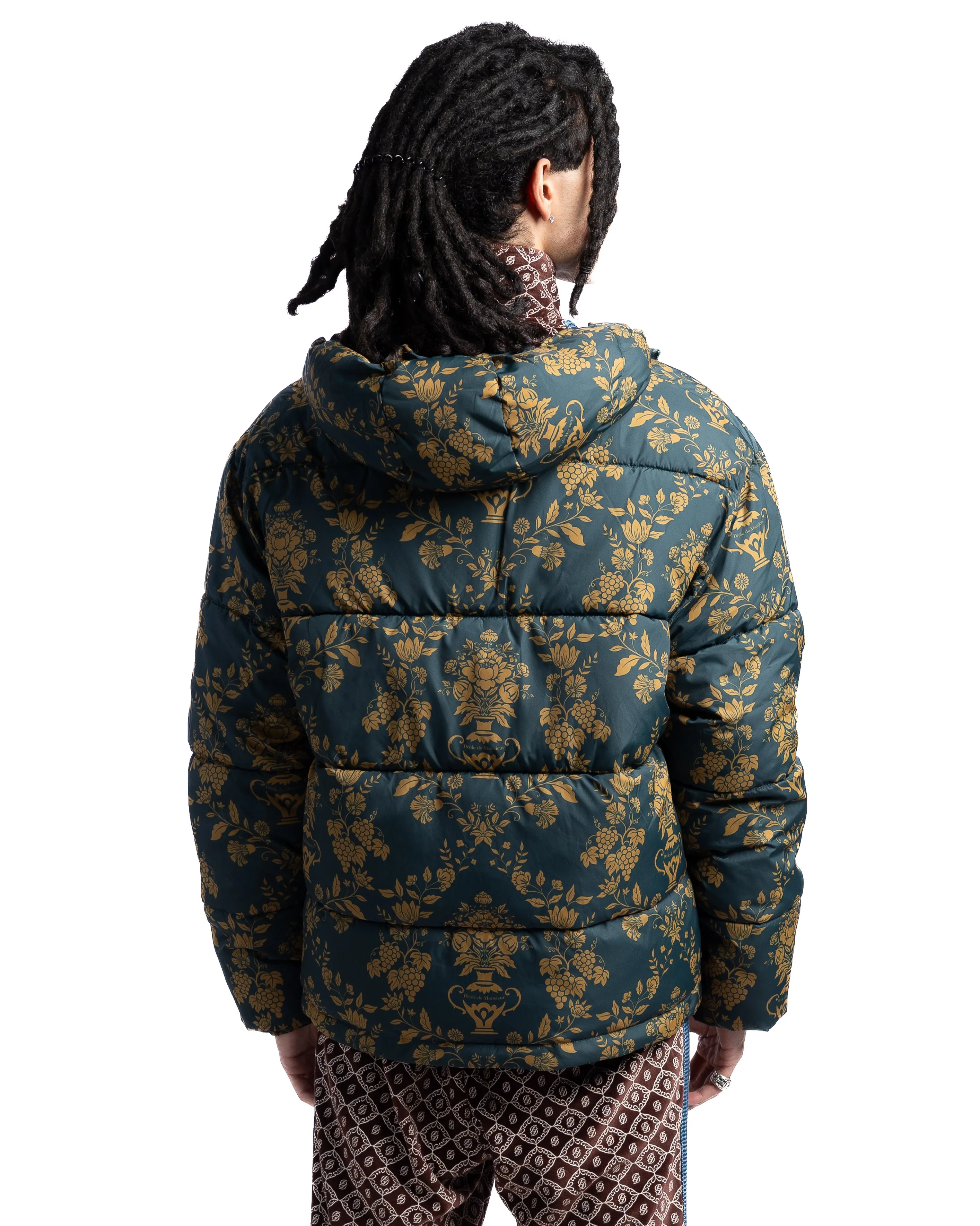 Drole de Monsieur Floral Motif Down Jacket Green