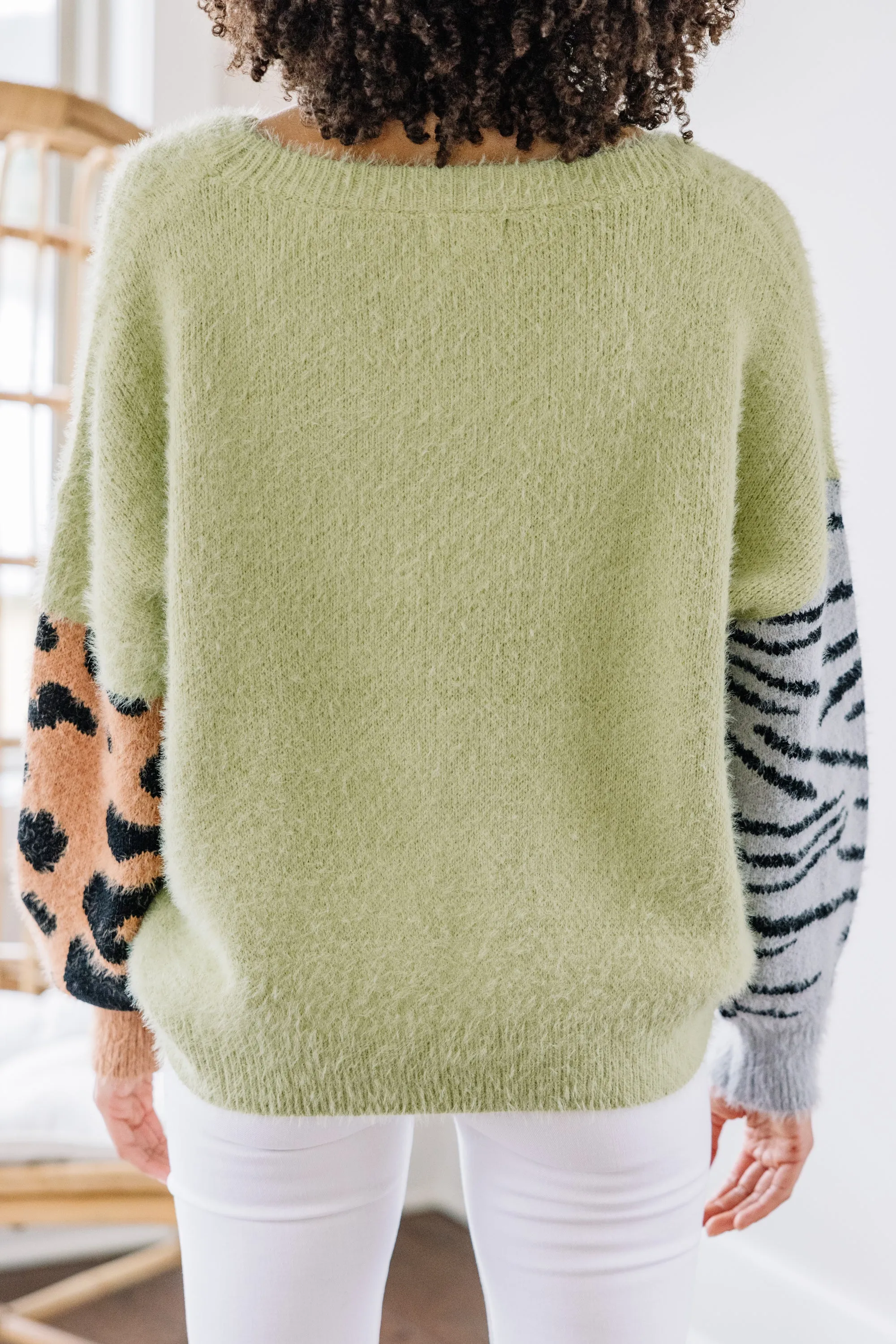 Easy Days Sage Green Leopard Sweater