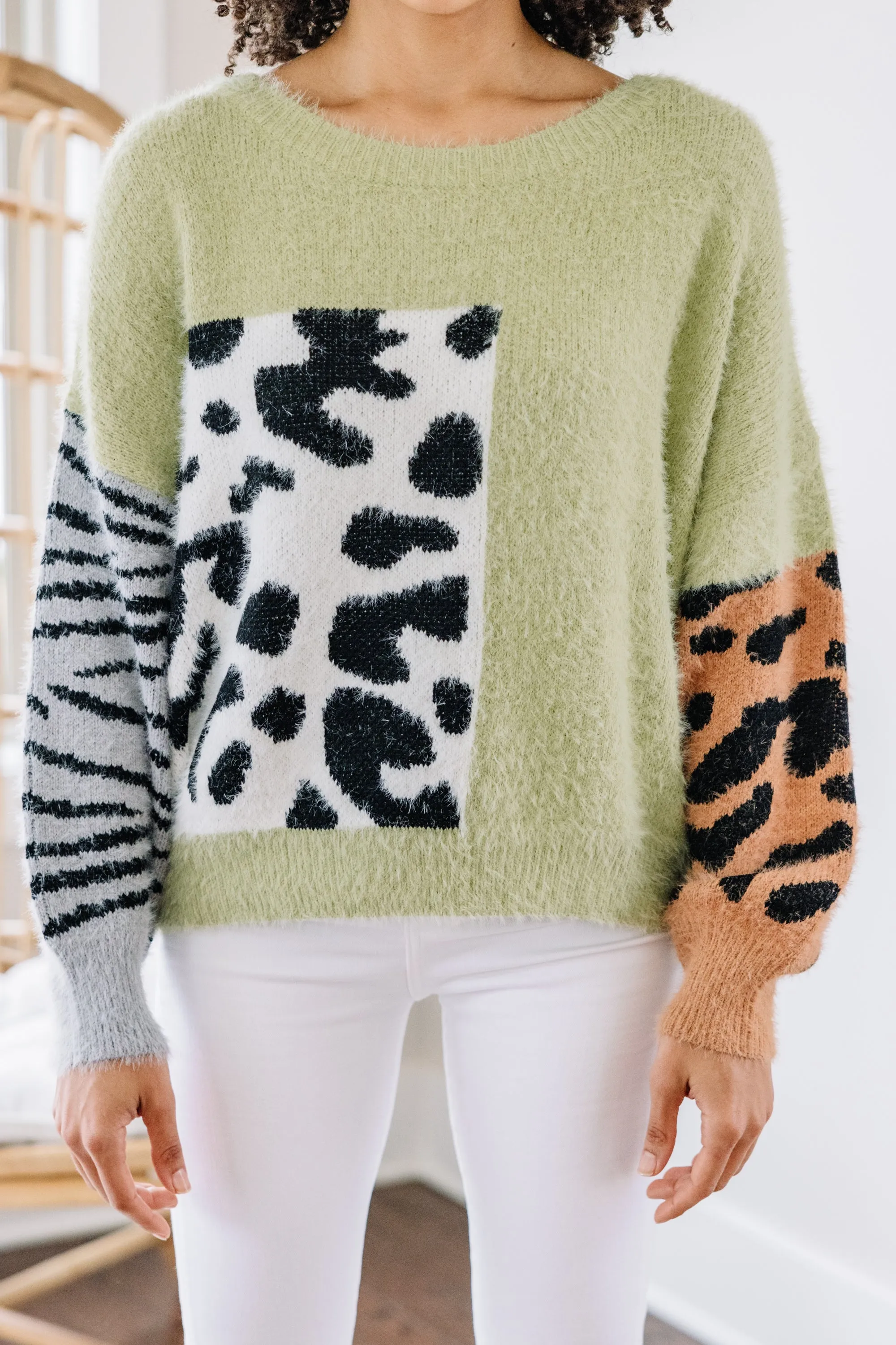 Easy Days Sage Green Leopard Sweater