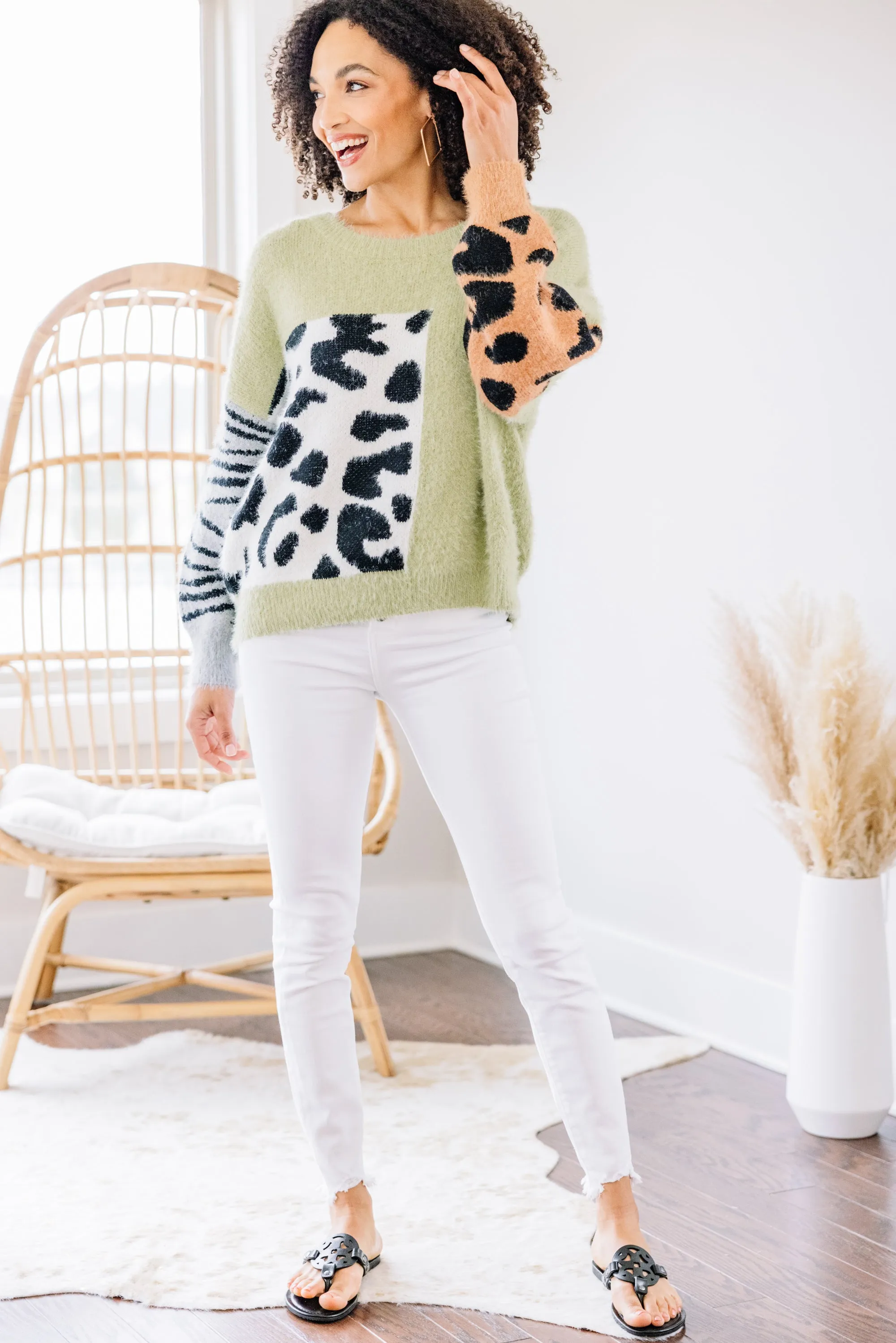 Easy Days Sage Green Leopard Sweater