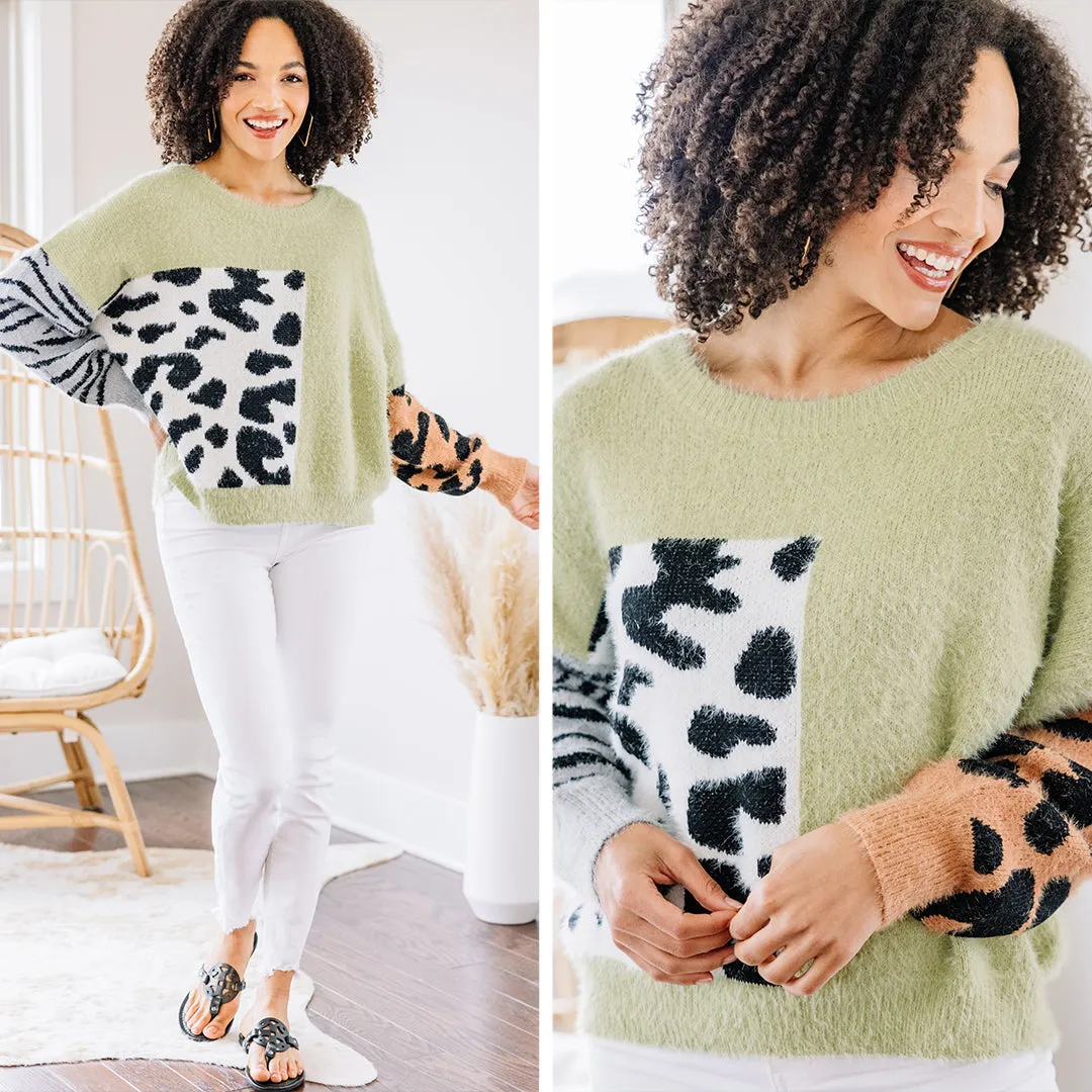 Easy Days Sage Green Leopard Sweater