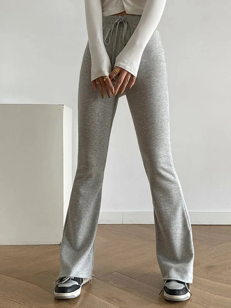 Elastic High Waist Sports Tie Up Flared Leggings Sweatpants