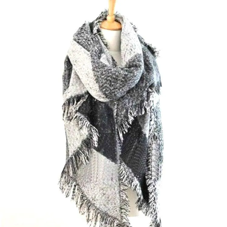 Elegant Cashmere Plaid Scarf with Tassels - Winter Irregular Shawl