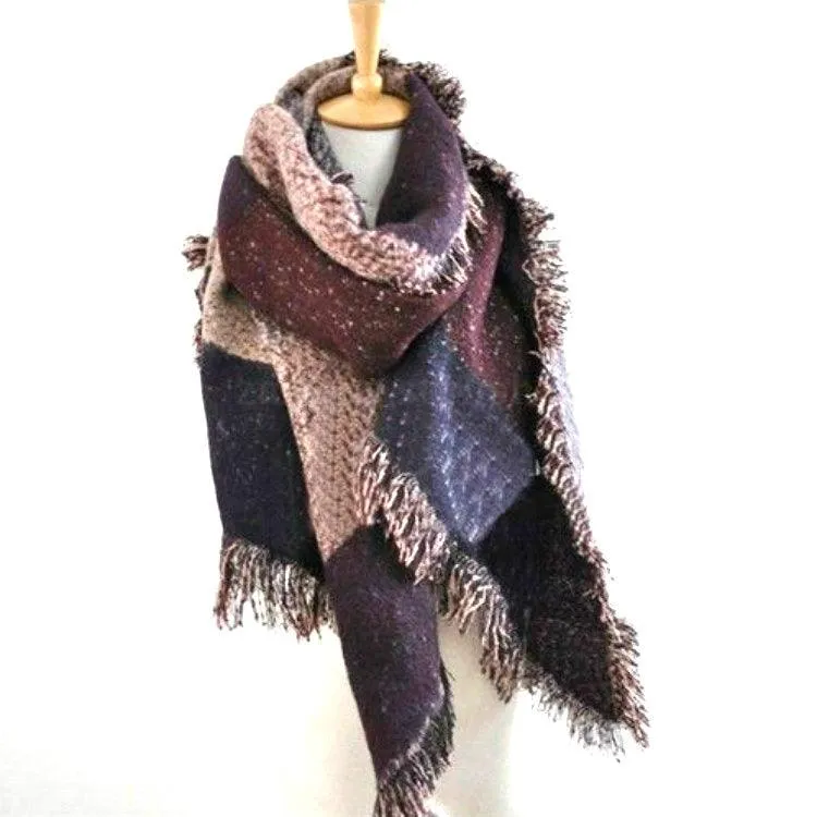 Elegant Cashmere Plaid Scarf with Tassels - Winter Irregular Shawl