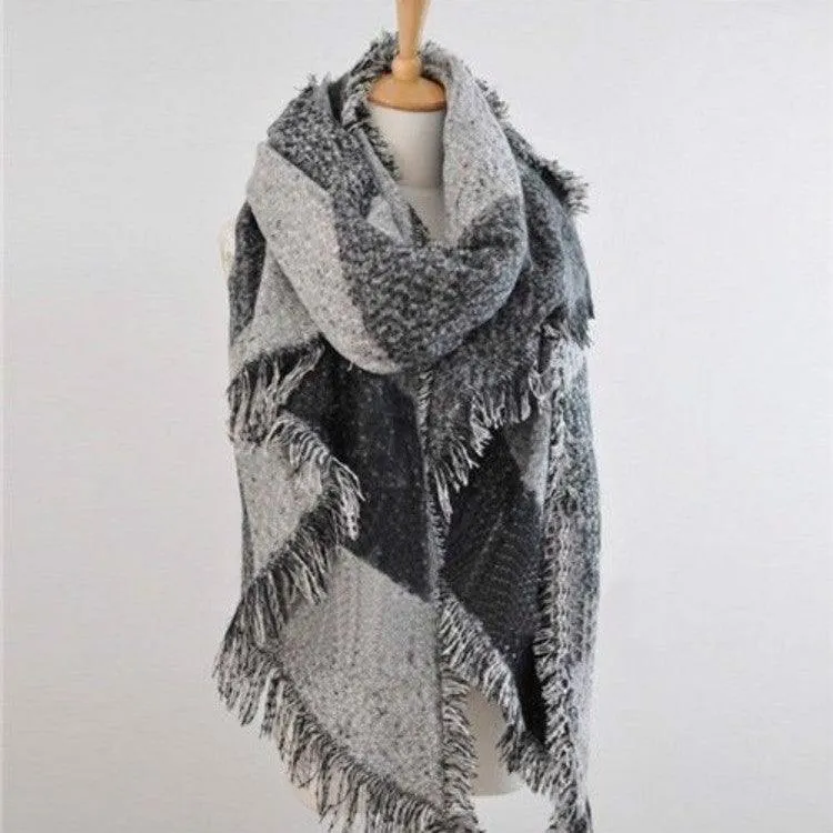 Elegant Cashmere Plaid Scarf with Tassels - Winter Irregular Shawl
